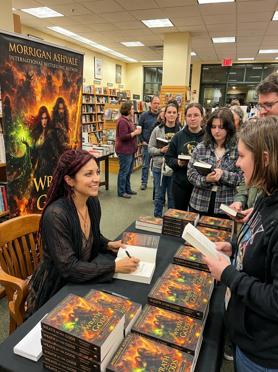 Morrigan Ashvale at a book signing event